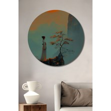 Teona Ahşap Büyük Gün Batımında Kadın Figürü Yağlı Boya Görünümlü Ahşap Dekoratif Tablo Yuvarlak Duvar Tablosu