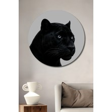 Teona Ahşap Gızemlı Kara Panter Siyah Beyaz Görünümlü Ahşap Dekoratif Tablo Yuvarlak Duvar Tablosu