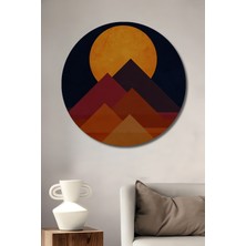 Teona Ahşap Geometrik Dağ Gün Batımı Görünümlü Ahşap Dekoratif Tablo Yuvarlak Duvar Tablosu