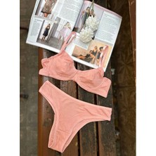 Arona Kadın Balenli Fitilli Kaşkorse Pudra Sütyen Takımı