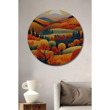 Teona Ahşap Sonbahar Manzarası Sulu Boya Görünümlü Dekoratif Ahşap Tablo Yuvarlak Duvar Tablosu
