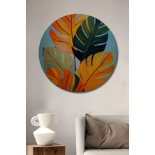 Teona Ahşap Tropikal Yapraklar Yağlı Boya Görünümlü Ahşap Dekoratif Tablo Yuvarlak Duvar Tablosu