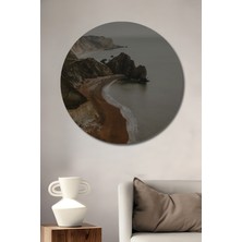 Teona Ahşap Sahil Manzarası Yağlı Boya Görünümlü Ahşap Dekoratif Tablo Yuvarlak Duvar Tablosu