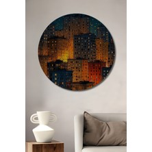 Teona Ahşap Büyülü Geceler Şehir Manzarası Sulu Boya Görünümlü Ahşap Dekoratif Tablo Yuvarlak Duvar Tablosu