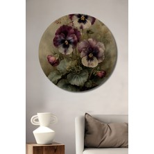 Teona Ahşap Büyüleyici Hanımeli Çiçekleri Yağlı Boya Görünümlü Ahşap Dekoratif Tablo Yuvarlak Duvar Tablosu