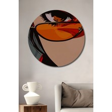 Teona Ahşap Gızemlı Kadın Göz ve Dudak Dijital Baskı Ahşap Tablo  Yuvarlak Duvar Tablosu
