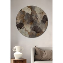 Teona Ahşap Ginkgo Yaprakları Desenli Ahşap Dekoratif Tablo Yuvarlak Duvar Tablosu