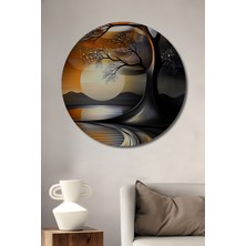 Teona Ahşap Soyut Ağaç Desenli Yağlı Boya Görünümlü Dekoratif Ahşap Tablo Yuvarlak Duvar Tablosu