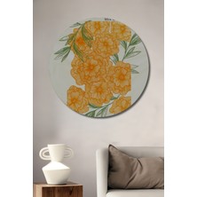 Teona Ahşap Canlı Turuncu Çiçek Tasarımlı Yağlı Boya Görünümlü Dekoratif Ahşap Tablo Yuvarlak Duvar Tablosu