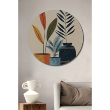 Teona Ahşap Modern Bitki Yağlı Boya Görünümlü Ahşap Dekoratif Tablo Yuvarlak Duvar Tablosu