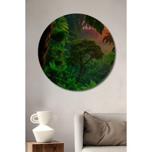 Teona Ahşap Gızemlı Orman Gün Batımı Dijital Baskı Ahşap Tablo Yuvarlak Duvar Tablosu