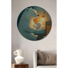 Teona Ahşap Büyük Ayı Yavrusu Sevgi Masalı Yağlı Boya Görünümlü Sanat Tablosu Yuvarlak Duvar Tablosu