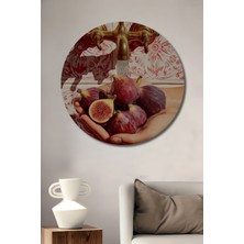 Teona Ahşap Incir Tabağı Sulu Boya Görünümlü Ahşap Dekoratif Tablo Yuvarlak Duvar Tablosu