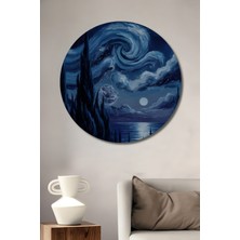 Teona Ahşap Yıldızlı Gece Etkili Yağlı Boya Görünümlü Modern Sanat Ahşap Dekoratif Tablo Yuvarlak Duvar Tablosu