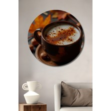 Teona Ahşap Sonbahar Kahvesi Yağlı Boya Görünümlü Ahşap Dekoratif Tablo Yuvarlak Duvar Tablosu