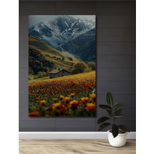 Teona Ahşap Büyülü Dağ Evi Çiçek Tarlası Yağlı Boya Görünümlü Dekoratif Ahşap Ev,antre,salon,ofis,mutfak Tablo