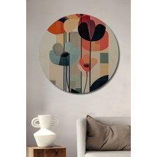 Teona Ahşap Pastel Çiçek Tasarım Görünümlü Modern Sanat Ahşap Dekoratif Tablo Yuvarlak Duvar Tablosu