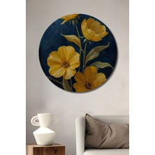 Teona Ahşap Canlı Sarı Çiçek Buketi Yağlı Boya Görünümlü Ahşap Tablo Yuvarlak Duvar Tablosu