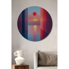 Teona Ahşap Gün Batımı Kırmızı Güneş Sulu Boya Görünümlü Ahşap Dekoratif Tablo Yuvarlak Duvar Tablosu