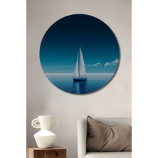 Teona Ahşap Beyaz Yelkenli Tekne Tekne Seyahat Yağlı Boya Görünümlü Ahşap Dekoratif Tablo Yuvarlak Duvar Tablosu