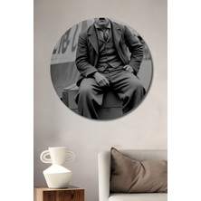 Teona Ahşap Charlie Chaplin Siyah Beyaz Yağlı Boya Görünümlü Ahşap Dekoratif Tablo Yuvarlak Duvar Tablosu
