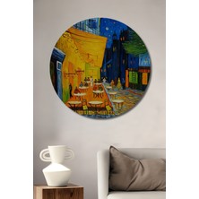 Teona Ahşap Van Gogh Yıldızlı Gece Kafe Manzarası Yağlı Boya Görünümlü Ahşap Dekoratif Tablo Yuvarlak Duvar Tablosu