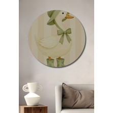 Teona Ahşap Sevimli Kaz Suluboya Görünümlü Ahşap Dekoratif Tablo Yuvarlak Duvar Tablosu