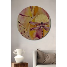 Teona Ahşap Sulu Boya Görünümlü Yaldızlı Kelebek ve Altın Güneş Ahşap Dekoratif Tablo Yuvarlak Duvar Tablosu