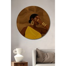 Teona Ahşap Altın Sarısı Kadın Modern Sanat Ahşap Dekoratif Tablo Yuvarlak Duvar Tablosu