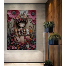 Teona Ahşap Bohem Bahçe Kedi Kız Yağlı Boya Görünümlü Dekoratif Ahşap Ev,antre,salon,ofis,mutfak Tablo