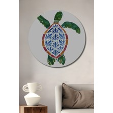 Teona Ahşap Renkli Kaplumbağa Sulu Boya Görünümlü Dekoratif Ahşap Tablo Yuvarlak Duvar Tablosu