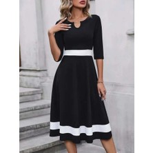 Kadın Truvakar Kol V Yakalı Janjan Krep Midi Elbise