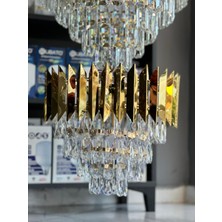 LED Yeni Model 40 cm Kristal Lüx Salon Avize Gold Renk