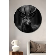 Teona Ahşap Görkemli Geyik Siyah Beyaz Görünümlü Dekoratif Ahşap Tablo Yuvarlak Duvar Tablosu