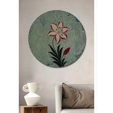 Teona Ahşap Baharın Zarafeti Zambak Desenli Ebru Sanatı Ahşap Dekoratif Tablo Yuvarlak Duvar Tablosu