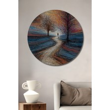 Teona Ahşap Soyut Renk Cümbüşü Ile Yolculuk Yağlı Boya Görünümlü Ahşap Dekoratif Tablo Yuvarlak Duvar Tablosu