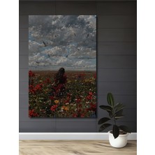 Teona Ahşap Kızıl Elbiseli Kadın ve Uçan Kuşlar Yağlı Boya Görünümlü Dekoratif Ahşap Ev,antre,salon,ofis Tablo