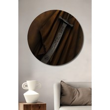 Teona Ahşap Hz Ali Kılıcı Zülfikar Yağlı Boya Görünümlü Ahşap Dekoratif Tablo Yuvarlak Duvar Tablosu