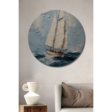 Teona Ahşap Yelkenli Gemi Yağlı Boya Görünümlü Ahşap Dekoratif Tablo Yuvarlak Duvar Tablosu