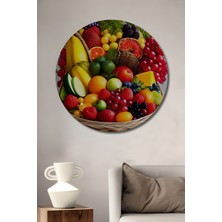 Teona Ahşap Canlı Renkler Meyve Sepeti Yağlı Boya Görünümlü Ahşap Dekoratif Tablo Yuvarlak Duvar Tablosu