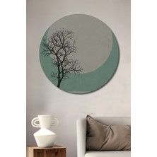 Teona Ahşap Minimalist Ağaç ve Ay Desenli Sulu Boya Görünümlü Dekoratif Ahşap Tablo Yuvarlak Duvar Tablosu