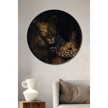 Teona Ahşap Leopar Ağaç Dalında Yağlı Boya Görünümlü Dekoratif Ahşap Tablo Yuvarlak Duvar Tablosu