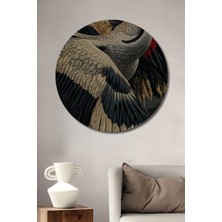 Teona Ahşap Asil Turna Kuşu Yağlı Boya Görünümlü Ahşap Dekoratif Tablo Yuvarlak Duvar Tablosu