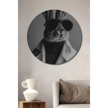 Teona Ahşap Havalı Tavşan Karakalem Görünümlü Modern Sanat Ahşap Dekoratif Tablo Yuvarlak Duvar Tablosu