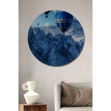 Teona Ahşap Görünüm Bulutu Üzerinde Mavi Balonlar Yağlı Boya Görünümlü Dekoratif Ahşap Tablo Yuvarlak Duvar Tablosu