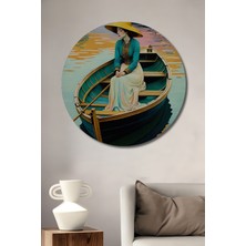 Teona Ahşap Bohem Sanat Sulu Boya Görünümlü Ahşap Dekoratif Tablo Yuvarlak Duvar Tablosu