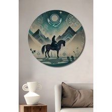 Teona Ahşap Efsanevi Savaşçı At Üstünde Sulu Boya Görünümlü Ahşap Tablo Yuvarlak Duvar Tablosu