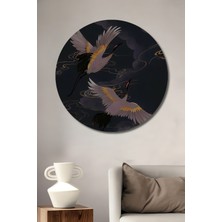 Teona Ahşap Uçan Turnalar Sulu Boya Görünümlü Modern Sanat Dekoratif Ahşap Tablo Yuvarlak Duvar Tablosu