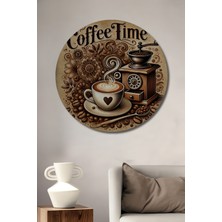 Teona Ahşap Kahve Zamanı Yağlı Boya Görünümlü Ahşap Dekoratif Tablo  Yuvarlak Duvar Tablosu