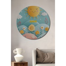 Teona Ahşap Mutlu Güneşli Günler Dekoratif Ahşap Tablo Yuvarlak Duvar Tablosu